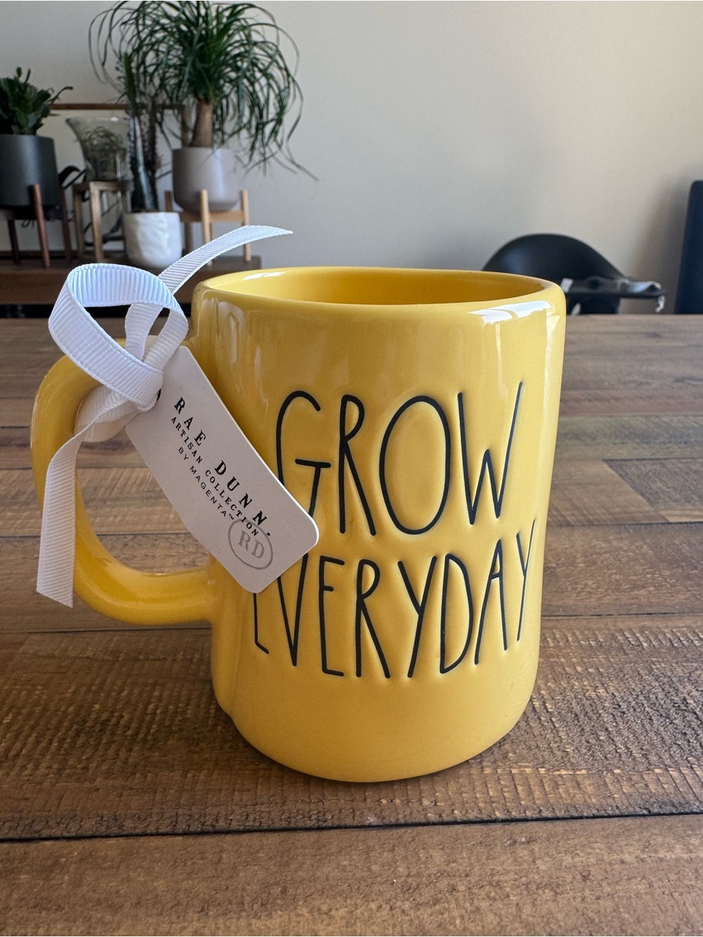 Rae Dunn Yellow Ceramic Mug with Black Lettering